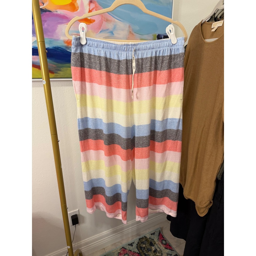 DKNY Womens Pajama Pants Large Multi Color Striped Knit Lounge Sleepwear